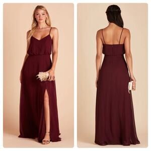 Birdy Grey Gwennie Chiffon Bridesmaid‎ Maxi Dress in Cabernet Red Sz M NEW